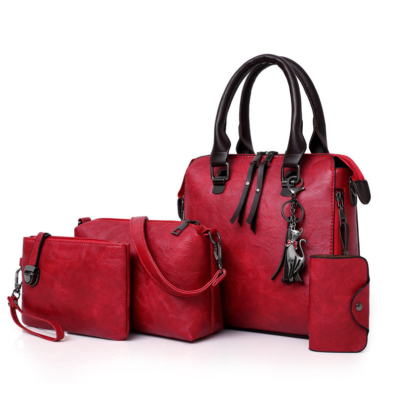 👜Women’s Handbag Set – 4‑Piece Oily Leather Shoulder Bags