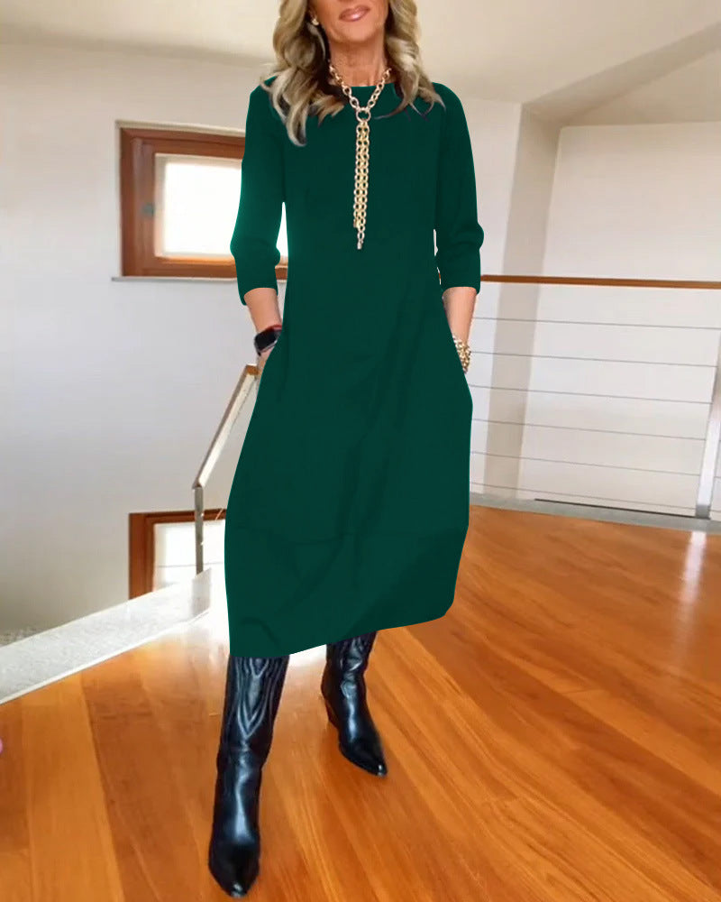 Autumn / Winter Loose Solid Color Long-Sleeve Dress