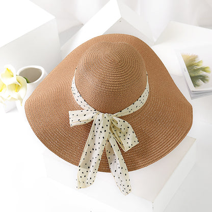 Women's chiffon ribbon straw hat