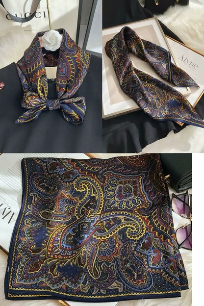 2025 autumn female cashew flower small square silk scarf / High-end neckband accessories & decoration