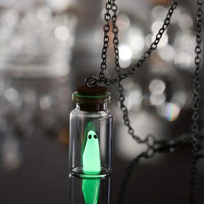 Halloween luminous ghost drift bottle necklace