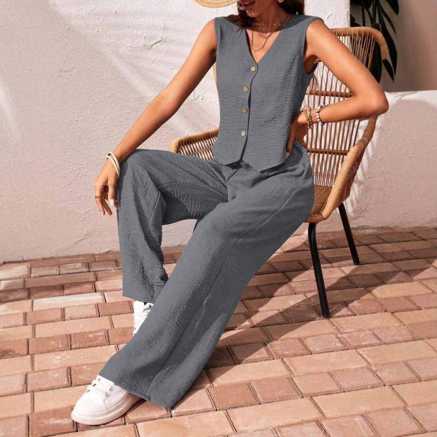 🌿Elegant Sleeveless Vest & Wide Leg Trousers Set 🎀