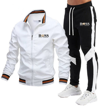 🧥👖Men’s Casual Suit Set – Bomber Jacket & Splicing Trousers