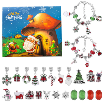 Weihnachtliches DIY-Armband-Überraschungspaket – Adventskalender mit 24 Fächern aus Silberschmuck für Kinder