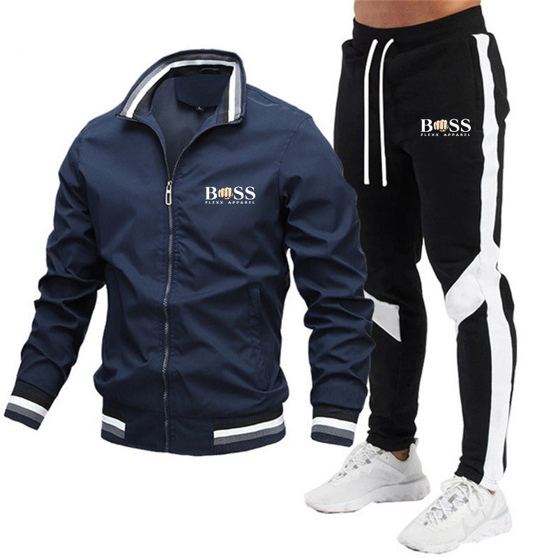 🧥👖Men’s Casual Suit Set – Bomber Jacket & Splicing Trousers
