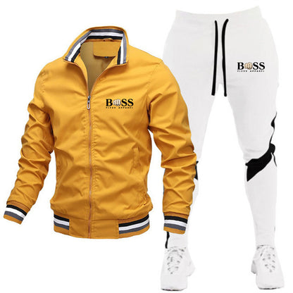 🧥👖Men’s Casual Suit Set – Bomber Jacket & Splicing Trousers