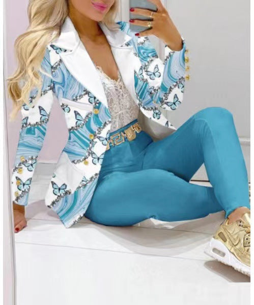 🌸 Lässiger Hosenanzug für Damen – Langarm-Blazer & Hose