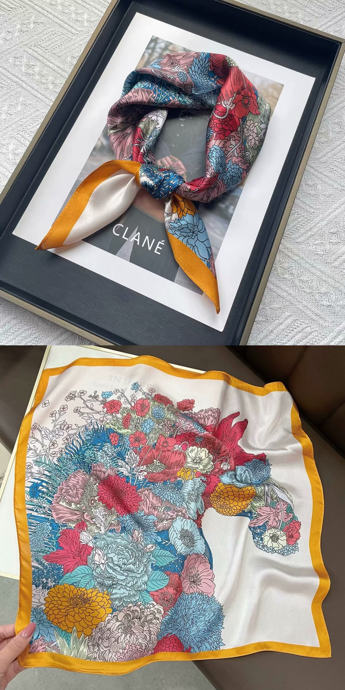 2025 autumn female cashew flower small square silk scarf / High-end neckband accessories & decoration
