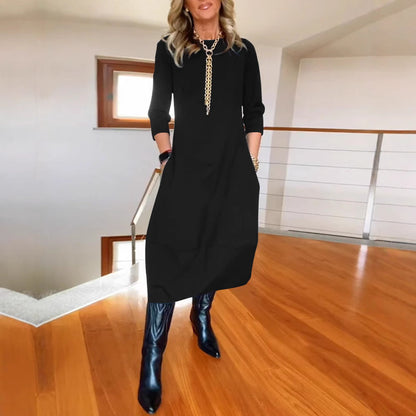 Autumn / Winter Loose Solid Color Long-Sleeve Dress