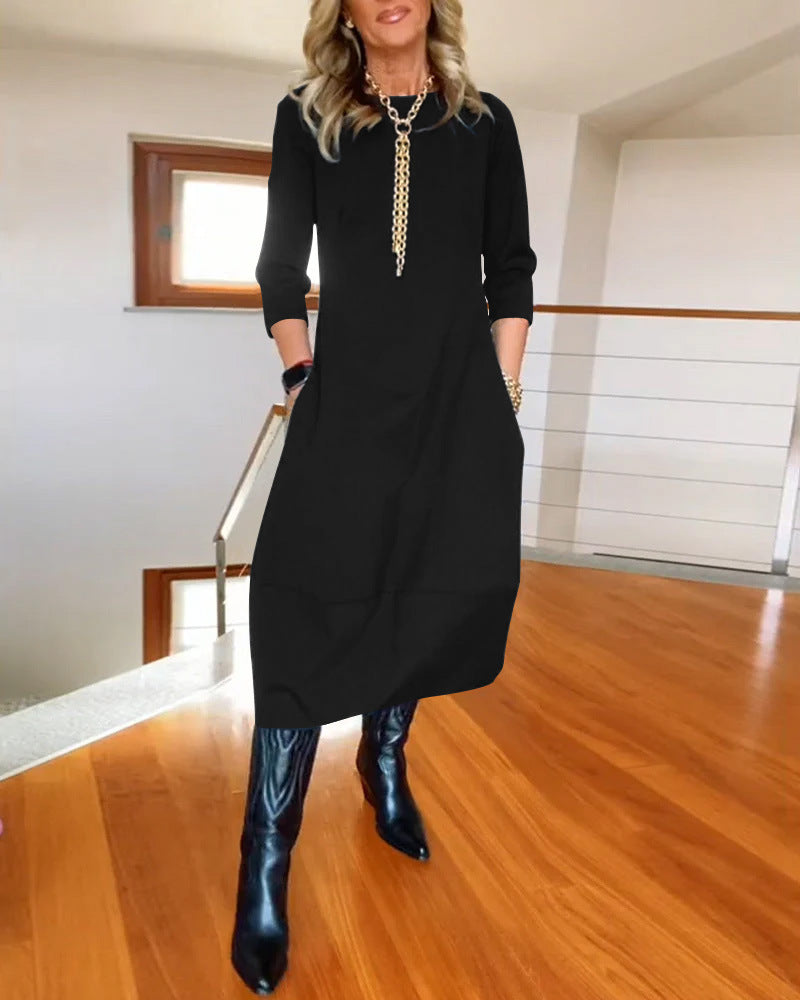 Autumn / Winter Loose Solid Color Long-Sleeve Dress