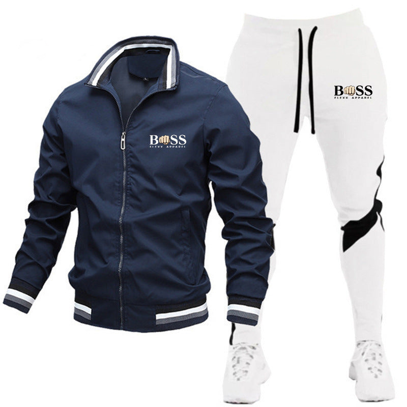 🧥👖Men’s Casual Suit Set – Bomber Jacket & Splicing Trousers