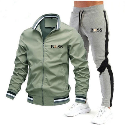 🧥👖Men’s Casual Suit Set – Bomber Jacket & Splicing Trousers