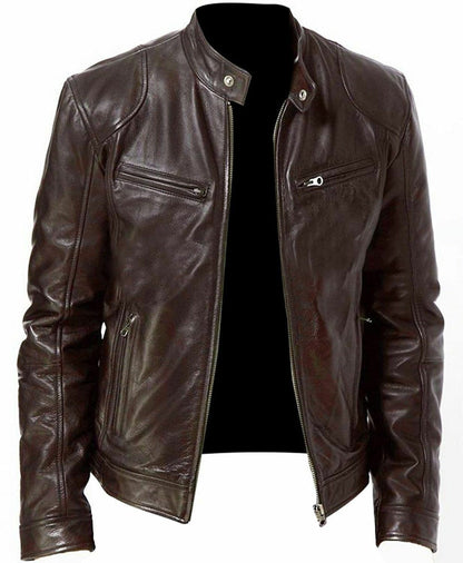 Men’s PU Leather Stand Collar Jacket