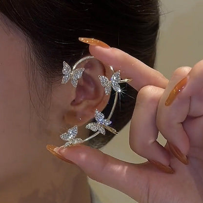 Manchette d'oreille papillon féérique en zircon pour femme – Boucles d'oreilles à clip sans perçage
