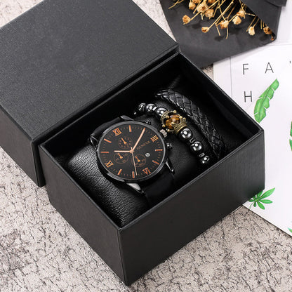 Coffret cadeau pour homme – Montre calendrier avec bracelet 3 pièces