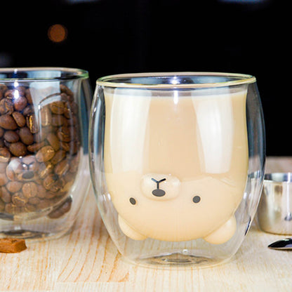 🥤Cartoon Double‑Layer Glass Cup 🌞
