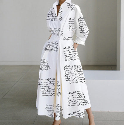 Lined Long-Sleeve Swing Dress