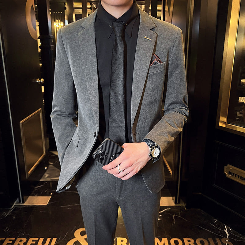 👔Herrenanzug im koreanischen Stil – Weiß, zweiteilig, Ein-Knopf, Business-Casual Bräutigam-Outfit