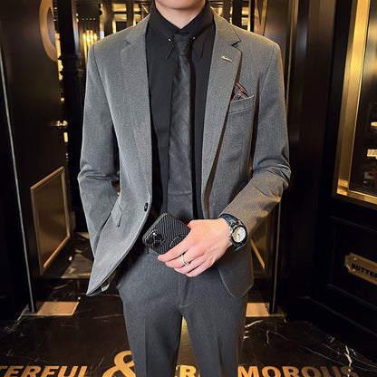 👔Herrenanzug im koreanischen Stil – Weiß, zweiteilig, Ein-Knopf, Business-Casual Bräutigam-Outfit