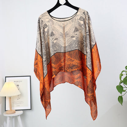 Silk pullover sunscreen silk scarf shawl women's sunscreen clothing in summer with large size loose changeable