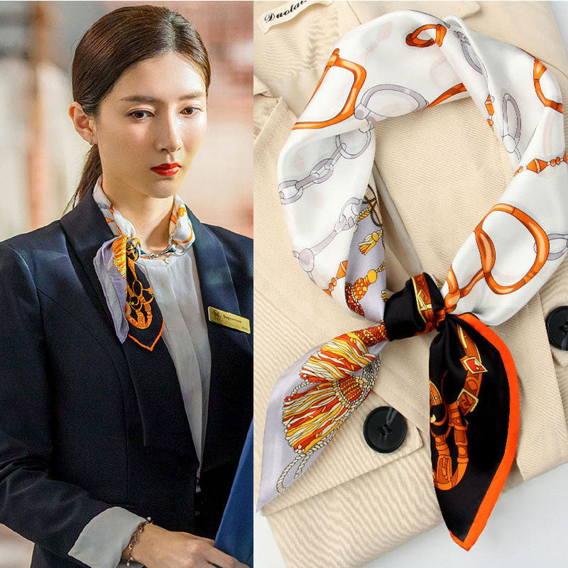 Striped Silk-Look Square Scarf