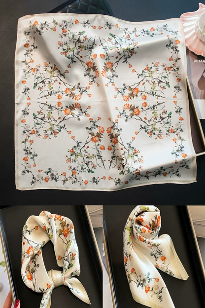 2025 autumn female cashew flower small square silk scarf / High-end neckband accessories & decoration