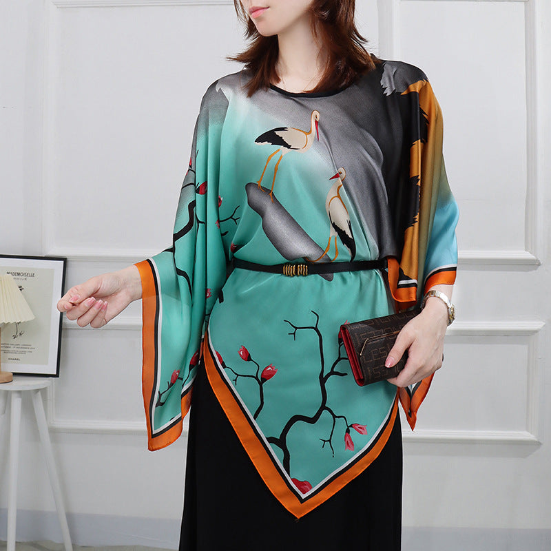 Silk pullover sunscreen silk scarf shawl women's sunscreen clothing in summer with large size loose changeable
