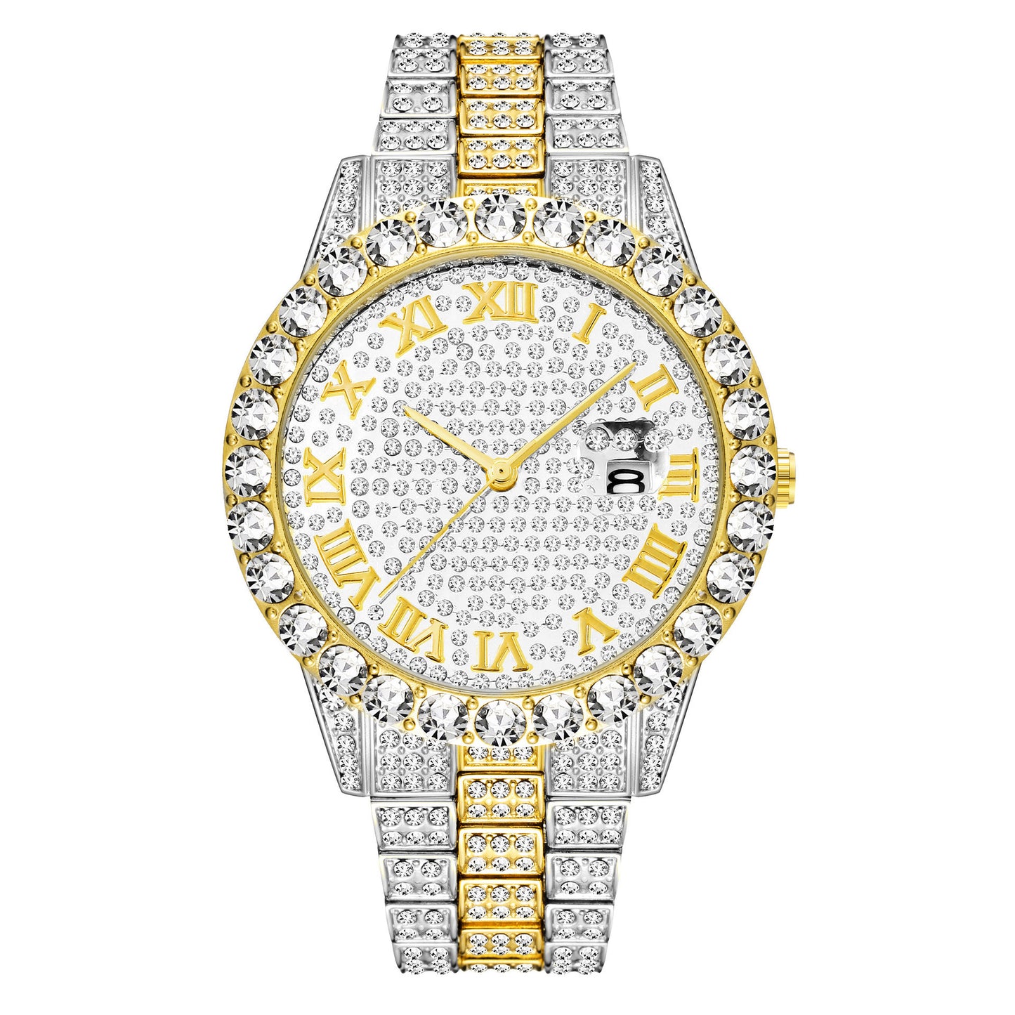 Ensemble montre et bracelet en diamant (2 pièces) – Style chaîne (sans boîte cadeau)