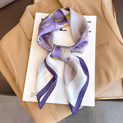 2025 autumn female cashew flower small square silk scarf / High-end neckband accessories & decoration