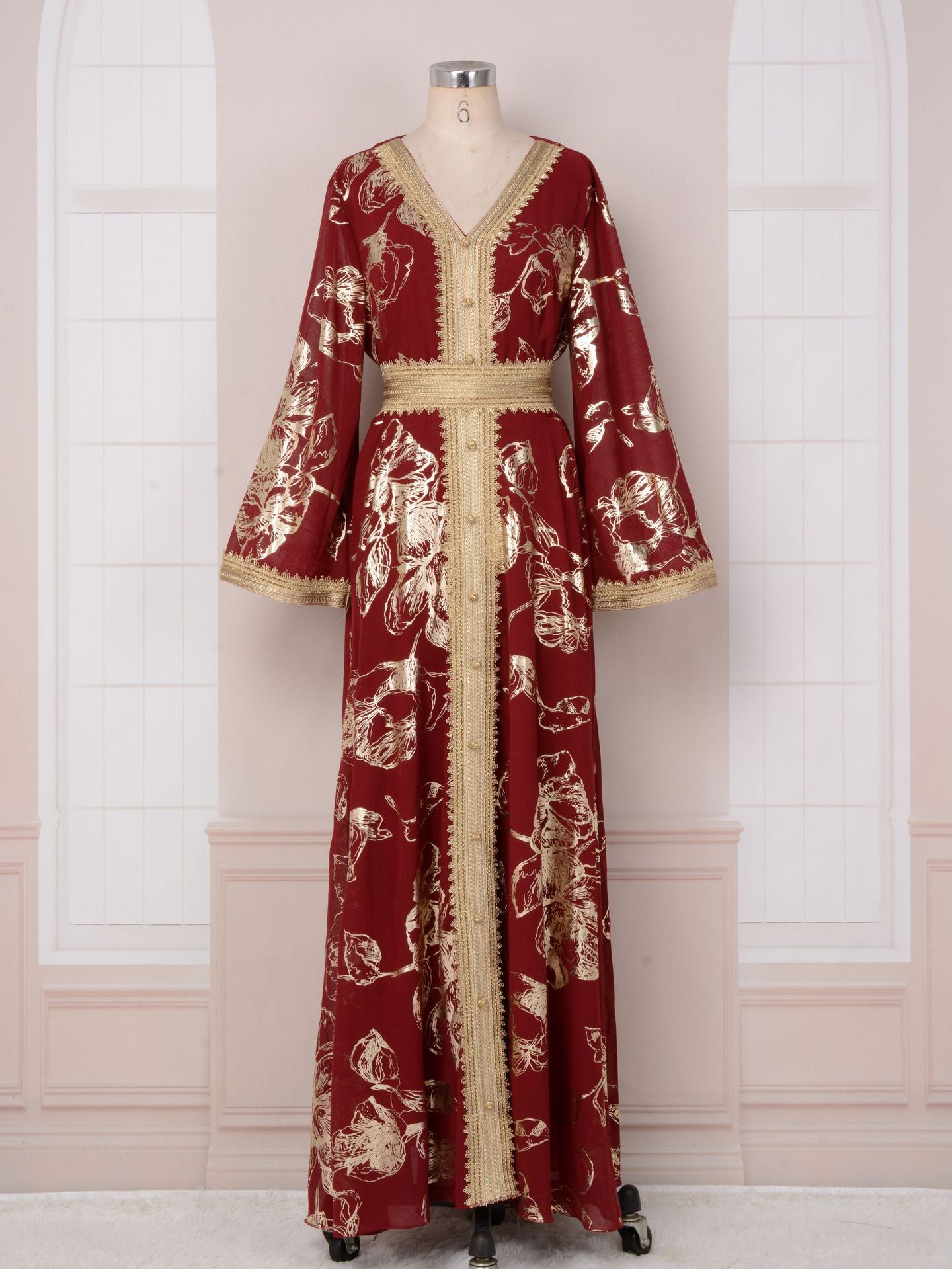 👗Dubai Evening Dress – Floral Stamped Robe
