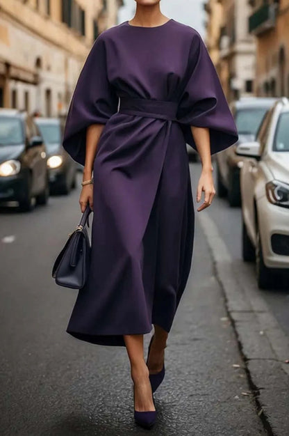 👗Elegantes Fledermausärmel-Maxikleid in Unifarbe
