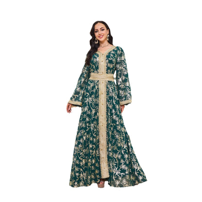 👗Dubai Evening Dress – Floral Stamped Robe