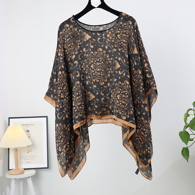 Silk pullover sunscreen silk scarf shawl women's sunscreen clothing in summer with large size loose changeable
