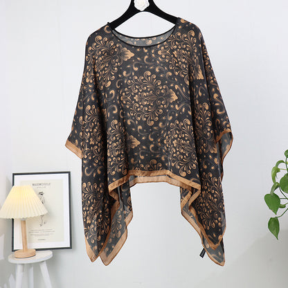 Silk pullover sunscreen silk scarf shawl women's sunscreen clothing in summer with large size loose changeable