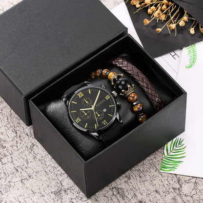 Coffret cadeau pour homme – Montre calendrier avec bracelet 3 pièces