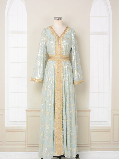 👗Dubai Evening Dress – Floral Stamped Robe
