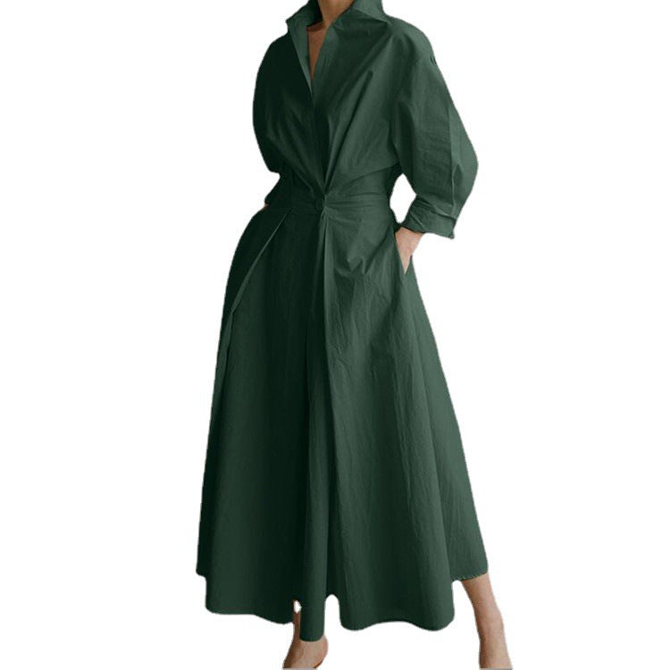 Lined Long-Sleeve Swing Dress