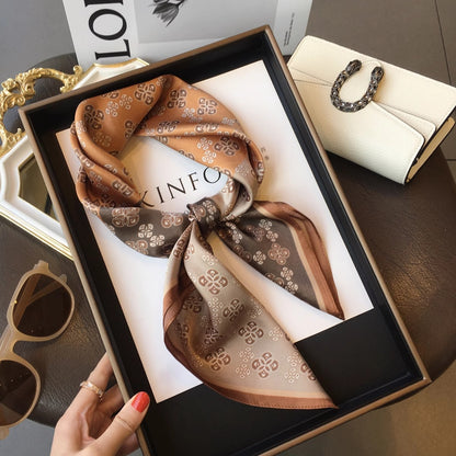 2025 autumn female cashew flower small square silk scarf / High-end neckband accessories & decoration