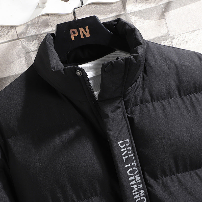 Men’s Winter Korean-Style Down Jacket – Thickened Cotton Stand Collar Warm Coat