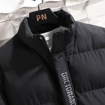 Men’s Winter Korean-Style Down Jacket – Thickened Cotton Stand Collar Warm Coat