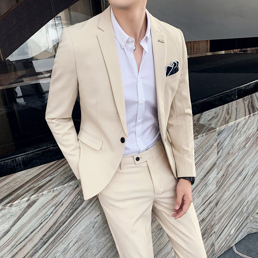 👔Men’s Korean‑Style White Suit – Two‑Piece, One‑Button, Business Casual Groom’s Outfit