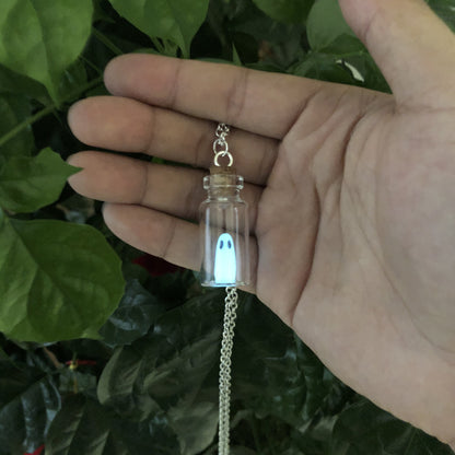 Halloween luminous ghost drift bottle necklace