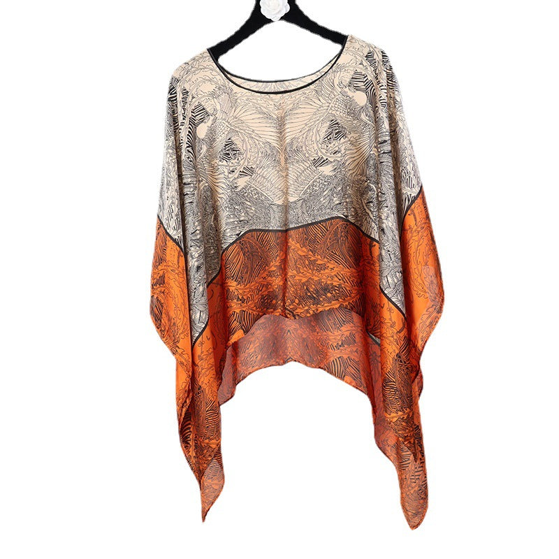 Silk pullover sunscreen silk scarf shawl women's sunscreen clothing in summer with large size loose changeable
