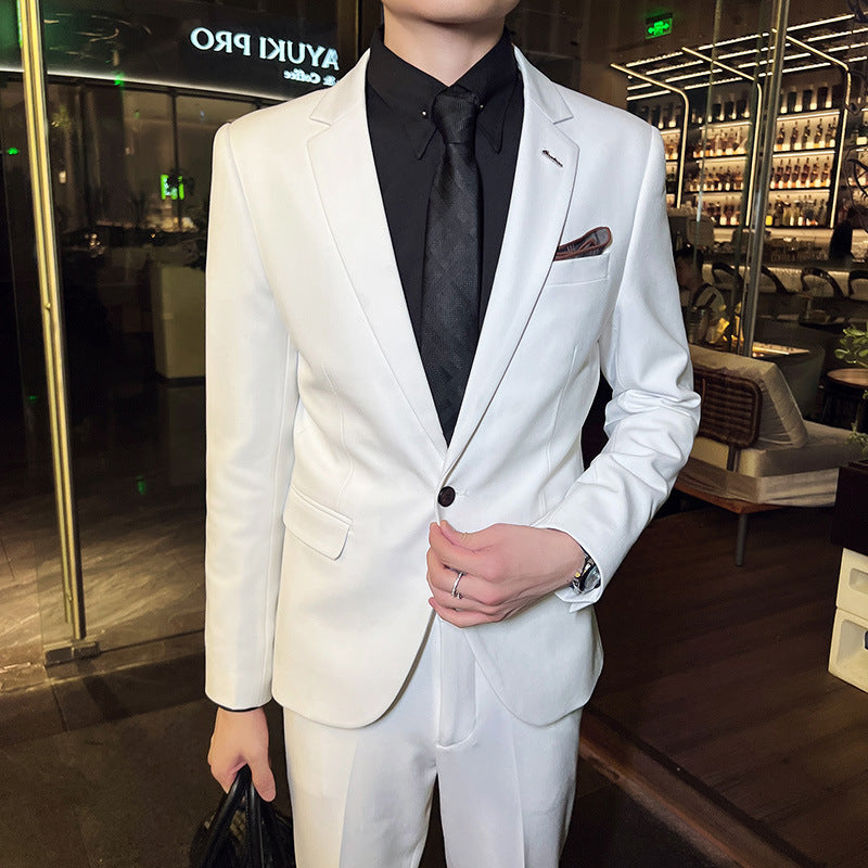 👔Herrenanzug im koreanischen Stil – Weiß, zweiteilig, Ein-Knopf, Business-Casual Bräutigam-Outfit