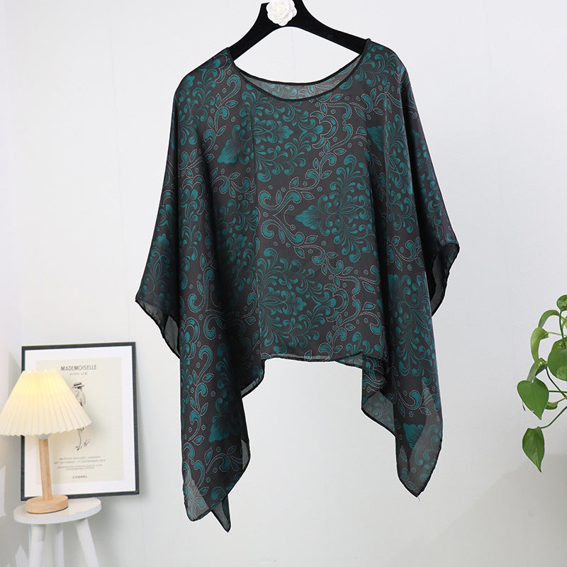 Silk pullover sunscreen silk scarf shawl women's sunscreen clothing in summer with large size loose changeable
