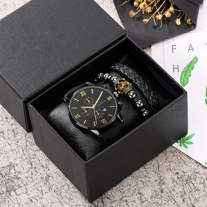 Coffret cadeau pour homme – Montre calendrier avec bracelet 3 pièces