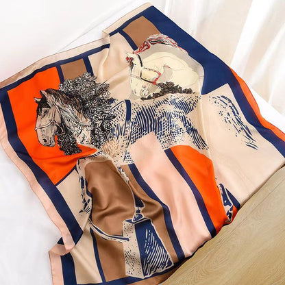 Striped Silk-Look Square Scarf