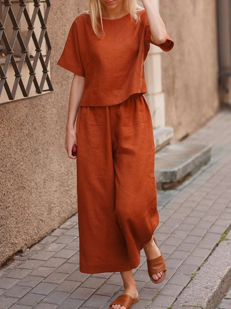 🌿Solid Color Loose Fit Two-Piece Outfit 📌