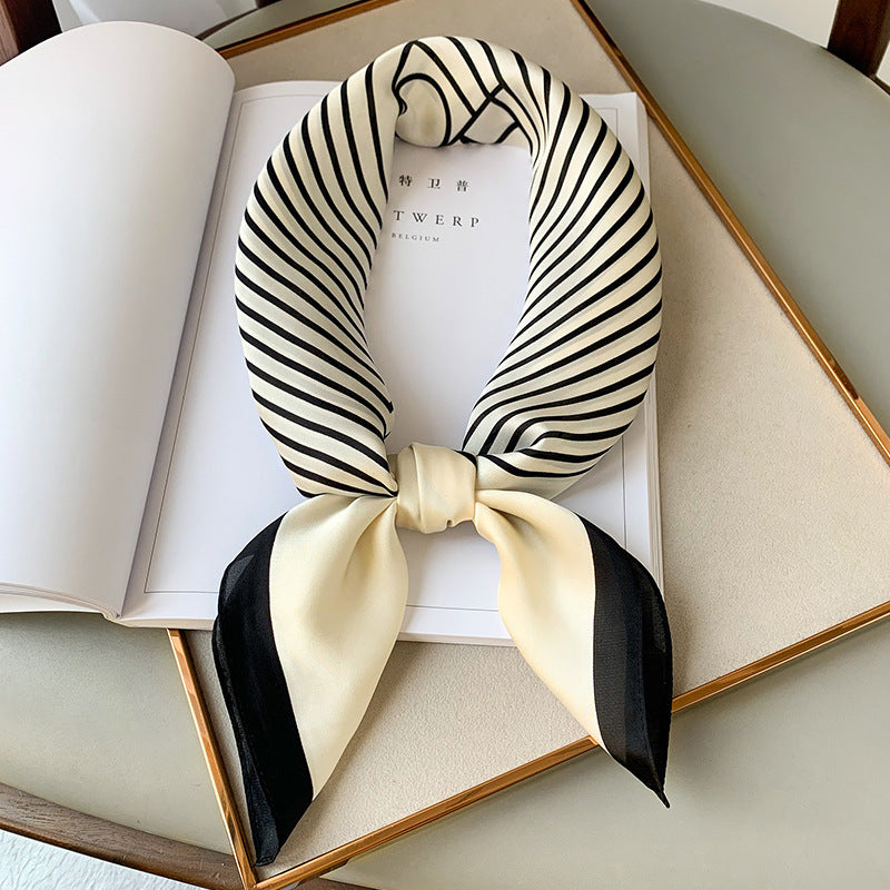 Striped Silk-Look Square Scarf