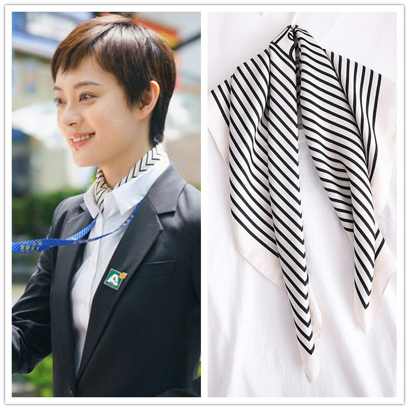 Striped Silk-Look Square Scarf